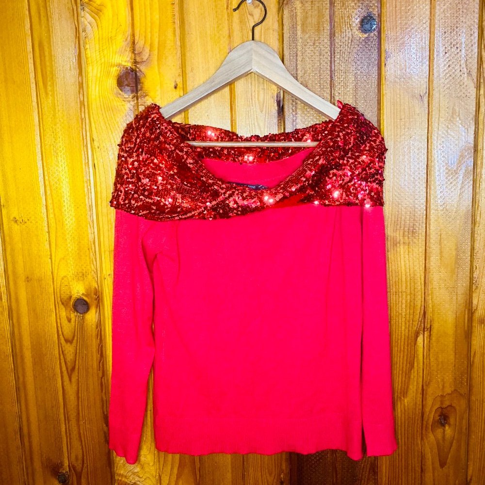 7th avenue design studio red velvet sequin sweater Size M